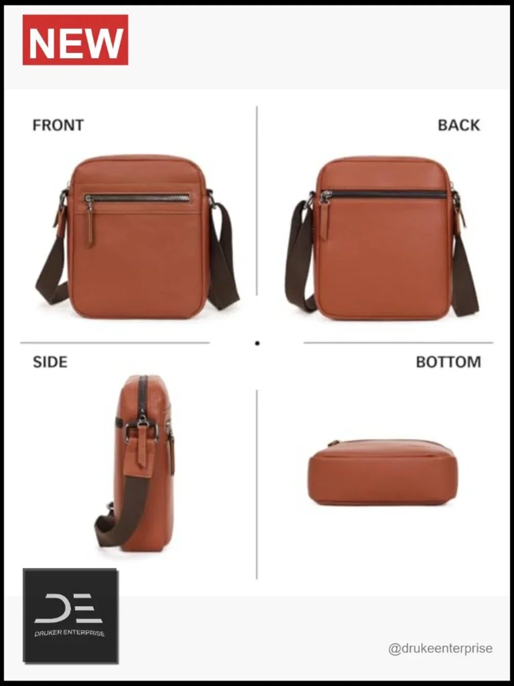 PU Leather Sling Crossbody Bag for Men Messenger Bag Mustard